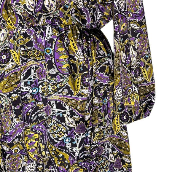 ZARA Womens Dress XL Satin Paisley Print Boho Long Sleeve Mini Elastic Waist NWT - Picture 5 of 11